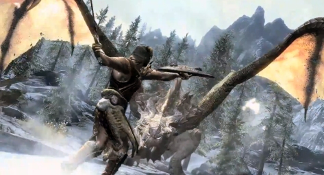 Fighting a dragon in Skyrim.  From http://www.industrygamers.com/news/ps3-skyrim-its-not-nearly-as-bad-as-it-seems/