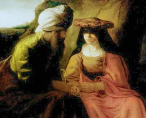 Judah and Tamar, of the Rembrandt School (Public domain).